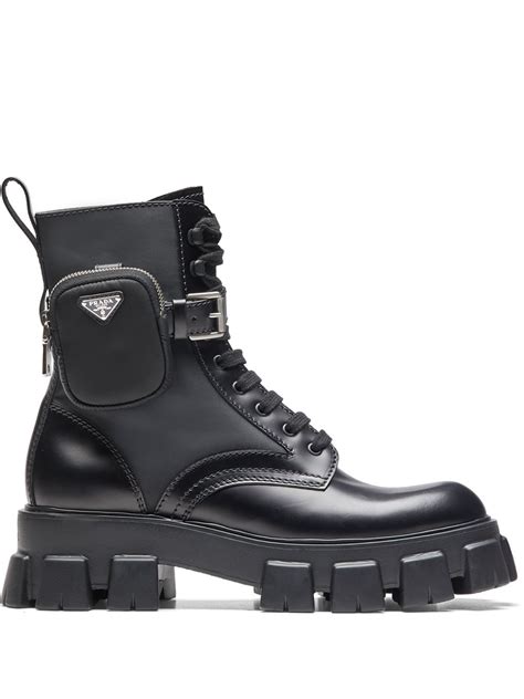 prada boots brown|Prada ankle pouch combat boots.